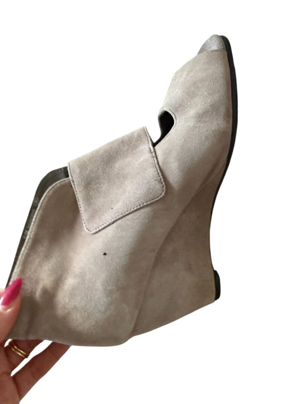 AEROSOLES Gray Suede Peeptoe Wedges Size 7.5 - Picture 7 of 8